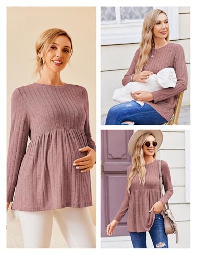 Maternity Shirts Dressy Long Sleeve Pregnancy Fall Tops Work Blouses - color: D-blush Pink, size: Medium