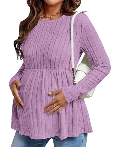 Maternity Shirts Dressy Long Sleeve Pregnancy Fall Tops Work Blouses - color: Light Purple, size: Medium