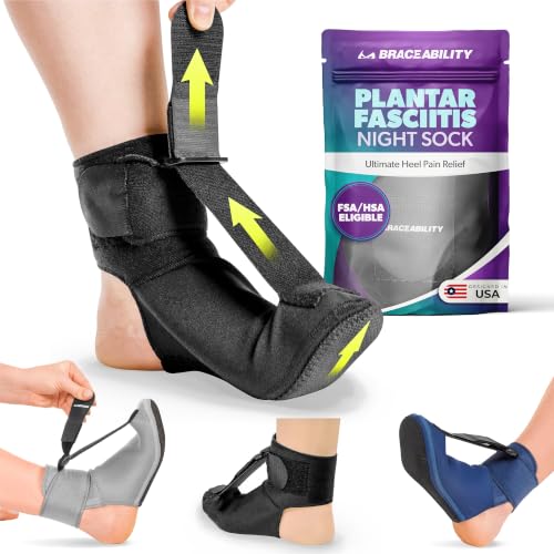 BraceAbility Plantar Fasciitis Night Splint Sock - Plantar Fascia Boot for Sleeping, Achilles Tendonitis Relief, Foot Drop, Heel Pain - Planter Facetious Brace for Women and Men - Black (M) - color: Black, size: Medium