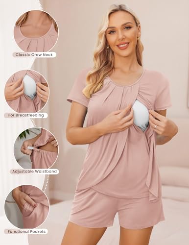 Ekouaer Women's Maternity Nursing Pajamas Set Breastfeeding Sleepwear Pjs - color: A-pink, size: Medium
