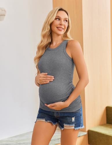 Ekouaer Maternity Tank Tops 3 Pack Womens Ribbed Pregnancy Shirts Clothes - color: 3pcs Black/ White/ Grey, size: Small