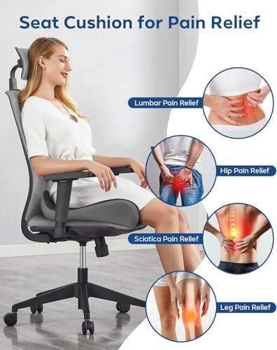 Seat Cushion - Memory Foam Ergonomic Seat Cushion -for Long Sitting - color: Gray