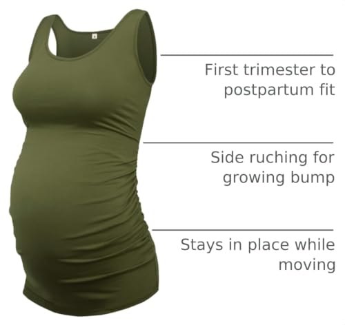 AMPOSH Womens Maternity Tank Tops 3 Pack Cotton Sleeveless Ruched Side Pregnancy Postpartum Shirts Soft Stretch Basic Top - color: 39 Black/Gray/Olive, size: X-Large