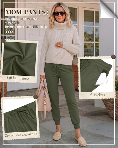 3 Pack Women Maternity Pants Pregnancy Lounge Jogger - color: Army Green, Light Gray, Black, size: Medium
