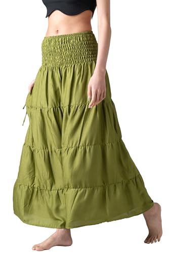 Long Skirts Tiered Maxi Boho Skirt - color: Green Leaf, size: Small-Medium