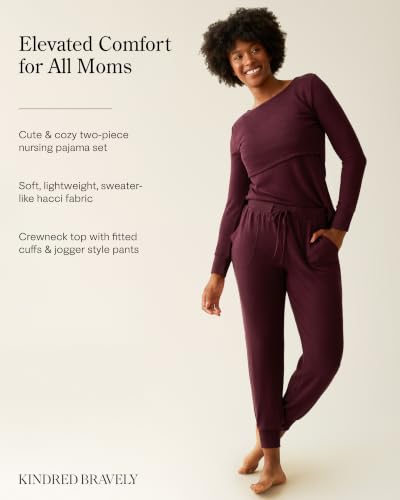 Kindred Bravely CozyKnit 2 Piece Maternity & Postpartum Nursing Pajama Set - color: Deep Burgundy, size: Medium