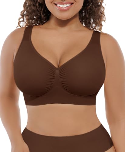 FeelinGirl Seamless Everyday Bras for Women No Underwire with Wide Straps - color: Dark Brown, size: Large
