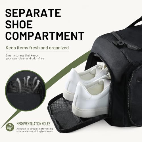 MIER Packable Travel Duffle Bag with Shoe Compartment, 50L, Black - color: Black, size: 50L