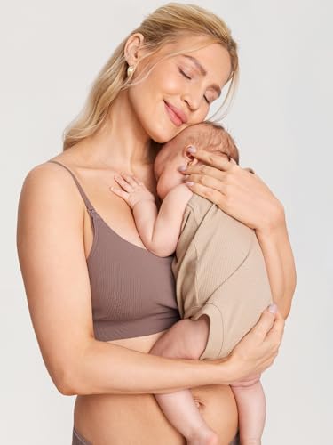 MOMANDA Ribbed Nursing Bras for Breastfeeding - color: Brown Purple, size: Large