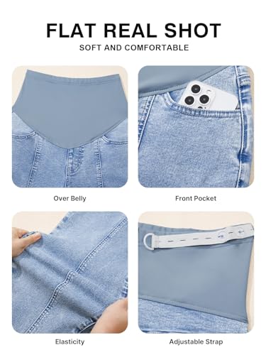 BLENCOT Maternity Jeans Over Belly Baggy Leg Ankle Stretchy Pregnancy Pants - color: Light Blue, size: Large