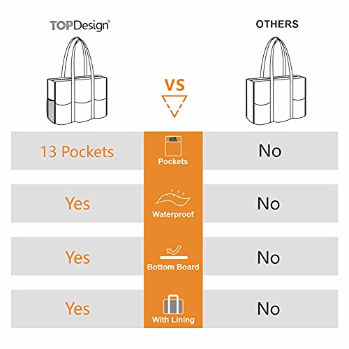 TOPDesign Utility Water Resistant Tote Bag with 13 Pockets, Zipper Closure - color: Black, size: Large