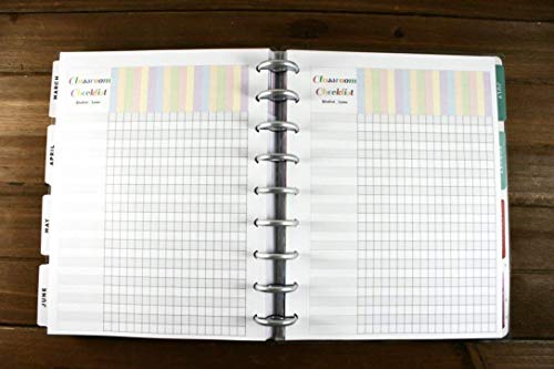 Classroom Checklist Refills for 9-Disc Medium Size (7 x 9.25 inches) Planners, Classic Teacher Planner Inserts FeroniArt Inserts Compatible with Happy Planner ARC and TUL