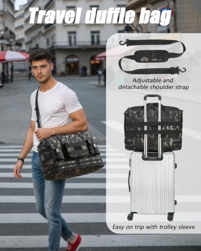 Tactical Duffle Bag - Gym Bag for Men with Shoe Compartment & Toiletry Bag - color: Black CM