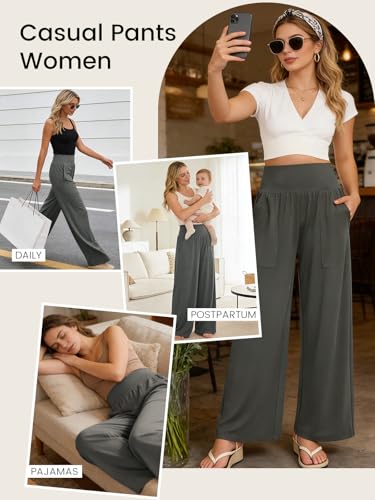 Wide Leg Pants Women Stretchy Sweatpants High Waisted Palazzo Pants - color: Grey, size: X-Large