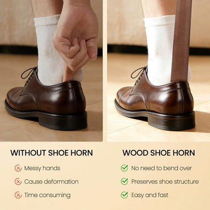 Extra Long Wooden Shoe Horn with Magnetic Holder, Walnut Color