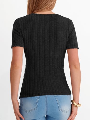 ANRABESS Women Short Sleeve V Neck Shirts - color: Black, size: Large