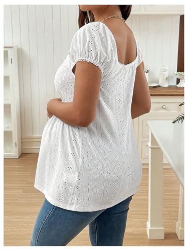 MakeMeChic Women's Maternity Blouse Tops Cute Shirt White Babydoll Tops - color: White, size: X-Small