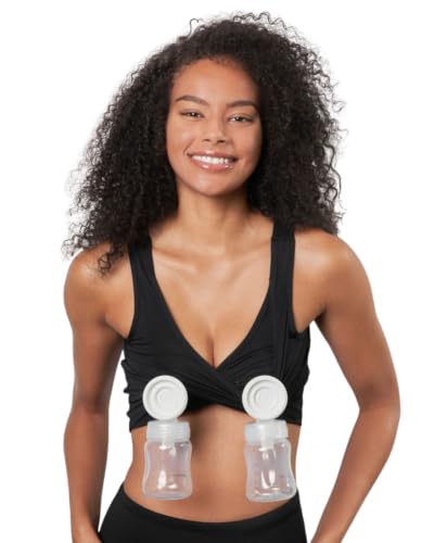 Larken Hands Free Pumping Bra for Breastfeeding | Breast Pump - Maternity Bras for Pregnancy, Pumping & Nursing Bra in One - color: Black, size: Large
