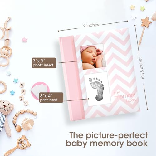 Pearhead First 5 Years Chevron Baby Memory Book and Ink Pad, Pink - color: Pink Chevron Baby Book