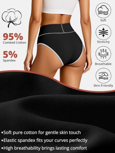 Women’s Cotton Underwear, High Waist, Full Coverage Briefs, 5 Pack - color: Black, size: 4X-Large