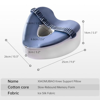 Leg & Knee Memory Foam Support Pillow for Side Sleepers, Cooling Cushion for Side Sleeping, Knee Pain Relief, Orthopedic Leg Pillow with Adjustable Strap, Removable Washable Blue and White Cover