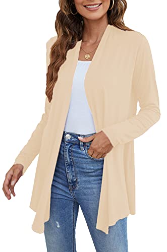 Ladlop Women's Lightweight Open Front Cardigans Long Sleeve Casual Soft Drape Fall Cardigan - color: Beige, size: Medium