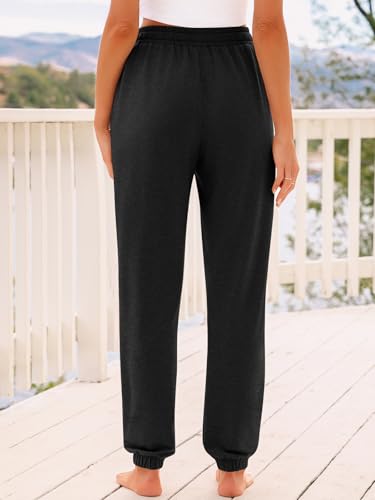 AUTOMET Women's High Waisted Lounge Sweatpants Jogger Pants with Pockets - color: Black, size: Medium