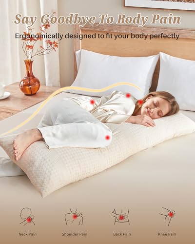 YZ HOME Waffle Weave Body Pillow for Adults, Memory Foam Insert - color: Beige