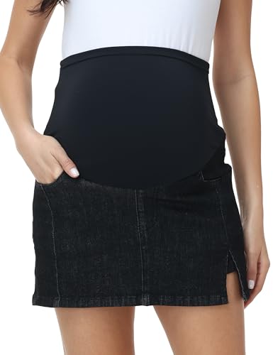 Women's Maternity Denim Skirt - color: Soft Black, size: XX-Large