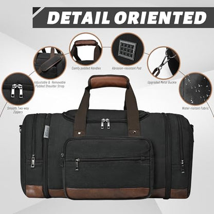 50L Expandable Canvas Duffle Bag Weekender Travel Carry On Gym - color: Black