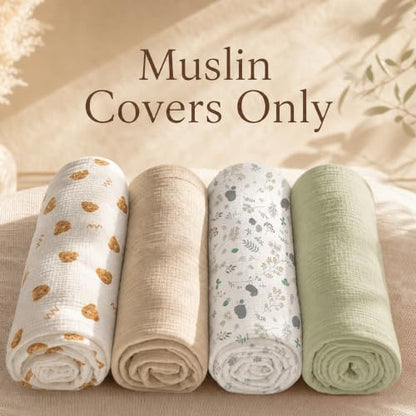 2 Pack Muslin Baby Lounger Covers, Covers Only, 35.5" x 20" - color: 2 Pack Squirrel Green