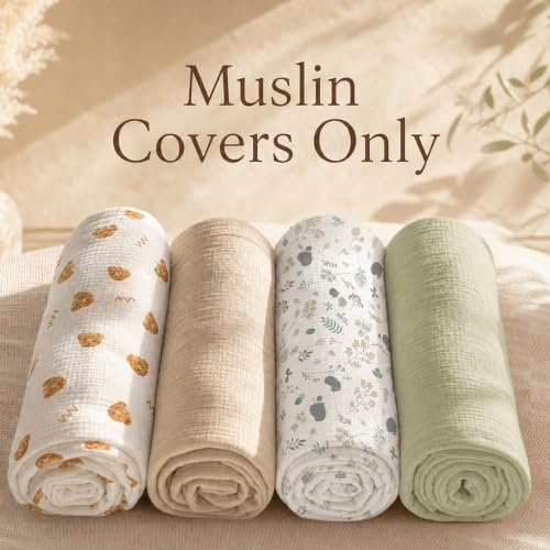 2 Pack Muslin Baby Lounger Covers, Covers Only, 35.5" x 20" - color: 2 Pack Squirrel Green