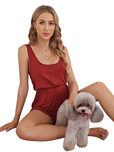 Verdusa Women's Maternity Romper Lightweight Button Jumpsuit Shorts - color: Rust Brown, size: X-Large