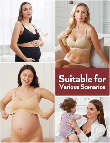 HOFISH Maternity Nursing Bras for Breastfeeding, 3 Pack Pregnancy Deep V Neck Wireless Bra with Extenders & Clips - color: Fixed Pad(pink-black-beige), size: X-Large