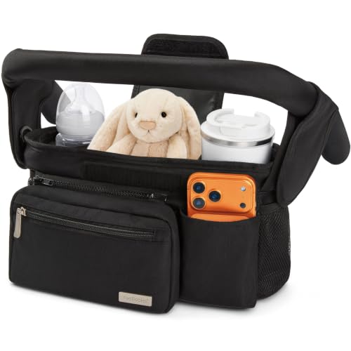 KeaBabies Stroller Organizer Bag, Stroller Caddy, Cup Holder (Matte Black) - color: Matte Black