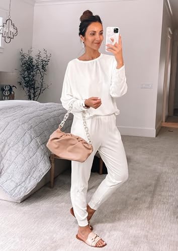 PRETTYGARDEN Women's 2 Piece Fall Outfits Matching Ribbed Knit Lounge Sets - color: White, size: Medium