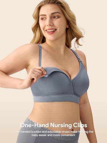 HBselect Nursing Bras for Breastfeeding, Seamless Maternity Bra Wireless - color: A: 5 Pack(black/Grey/Beige/Dusty Blue/Purplebean), size: Large