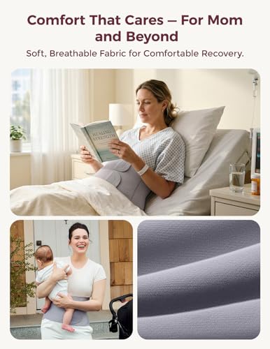 Momcozy Ergowrap Petite Belly Binder, 3D Lifting & Ergonest Back Support - color: 9" / Gray, size: Medium