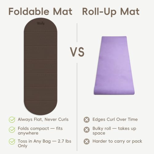 WeiLa Foldable Yoga Mat,10mm Extra Thick,Extra Long (75"x26") for Women&Men - color: Brown &Bamboo Cream