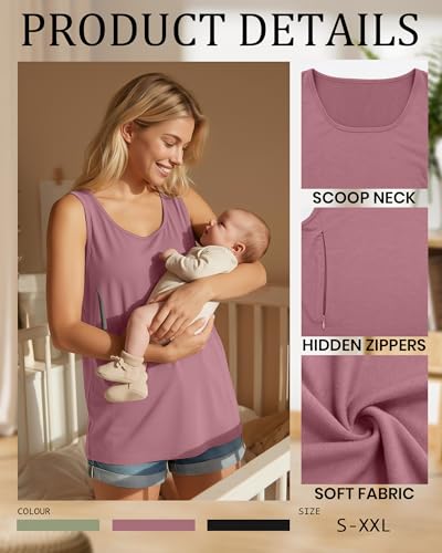 Ficerd 3 Pack Women's Nursing Tank Tops, 3-Color, Medium