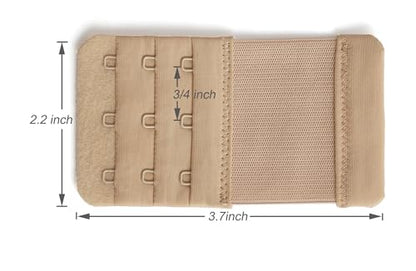 Women's Bra Extender 3 Hook / 2 Hook Bra Extension Strap Soft and Comfortable - color: Beige, 3 Hook 3/4 Inch Spacing