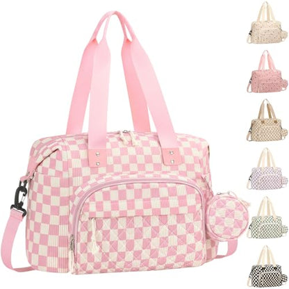 Tenot Diaper Bag Tote, Baby Bag with Pacifier Case, Pink Checkered - color: Pink Checkered