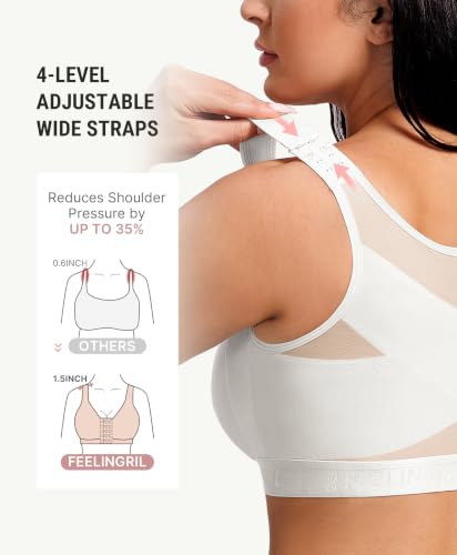 FeelinGirl Front Closure Post Surgery Compression Bra with Adjustable Straps Wireless Breast Augmentation Post Op Bras - color: White, size: Large