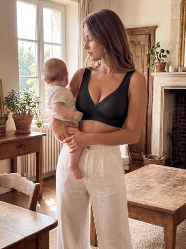 Allegra K Women Nursing Bra Crossover Maternity Pullover Sleep Bralette - color: Black, size: Large
