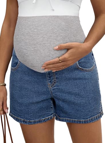 BLENCOT Maternity Jeans Over The Belly Pregnancy Clothes with Pockets - color: Sail Blue, size: X-Large