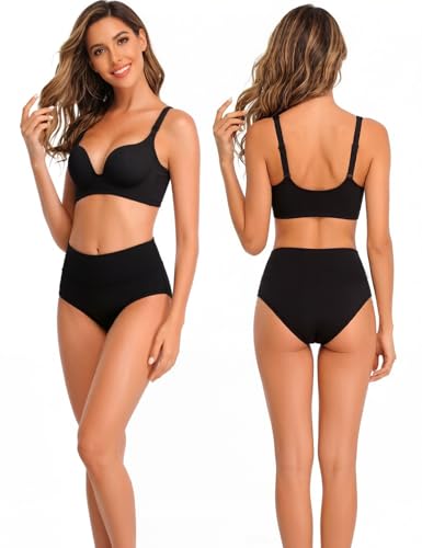 Cotton Underwear for Women High Waisted Full Coverage Briefs Multi-Pack - color: Hw-black-5 Pack, size: Large