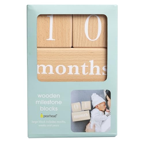 Pearhead Wooden Baby Age Milestone Blocks, Weeks Months Years - color: Wooden Age Blocks