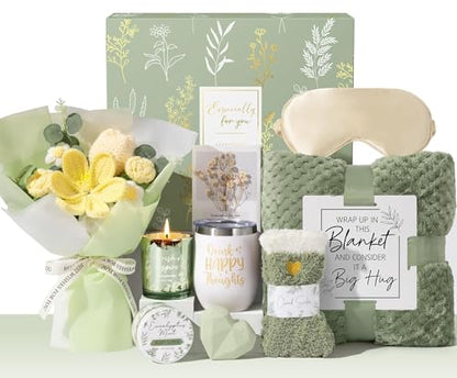 Birthday Gifts for Women, Spa Self Care Package Get Well Soon Gift Baskets - color: Sage Green - Eucalyptus Mint