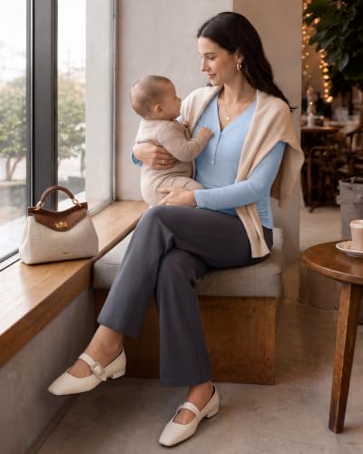 G4Free Lyocell Maternity Shirts Long Sleeve Button Front Henley Neck Ruched - color: Light Denim, size: Large