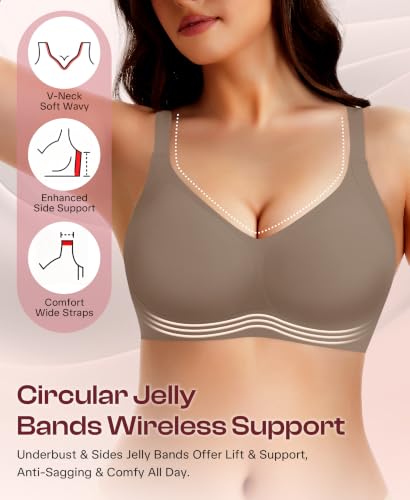 Werena Jelly Bras for Women Wireless Minimizer Plus Size Push Up Bra - color: Coffee, size: Large